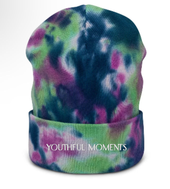 Tie-dye beanie with Youthful Moments embroidery