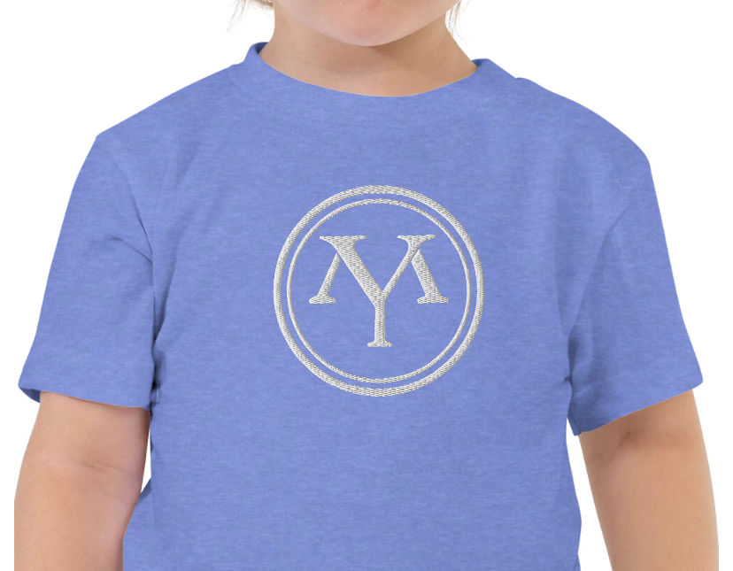 Child's light-blue shirt with YM monogram