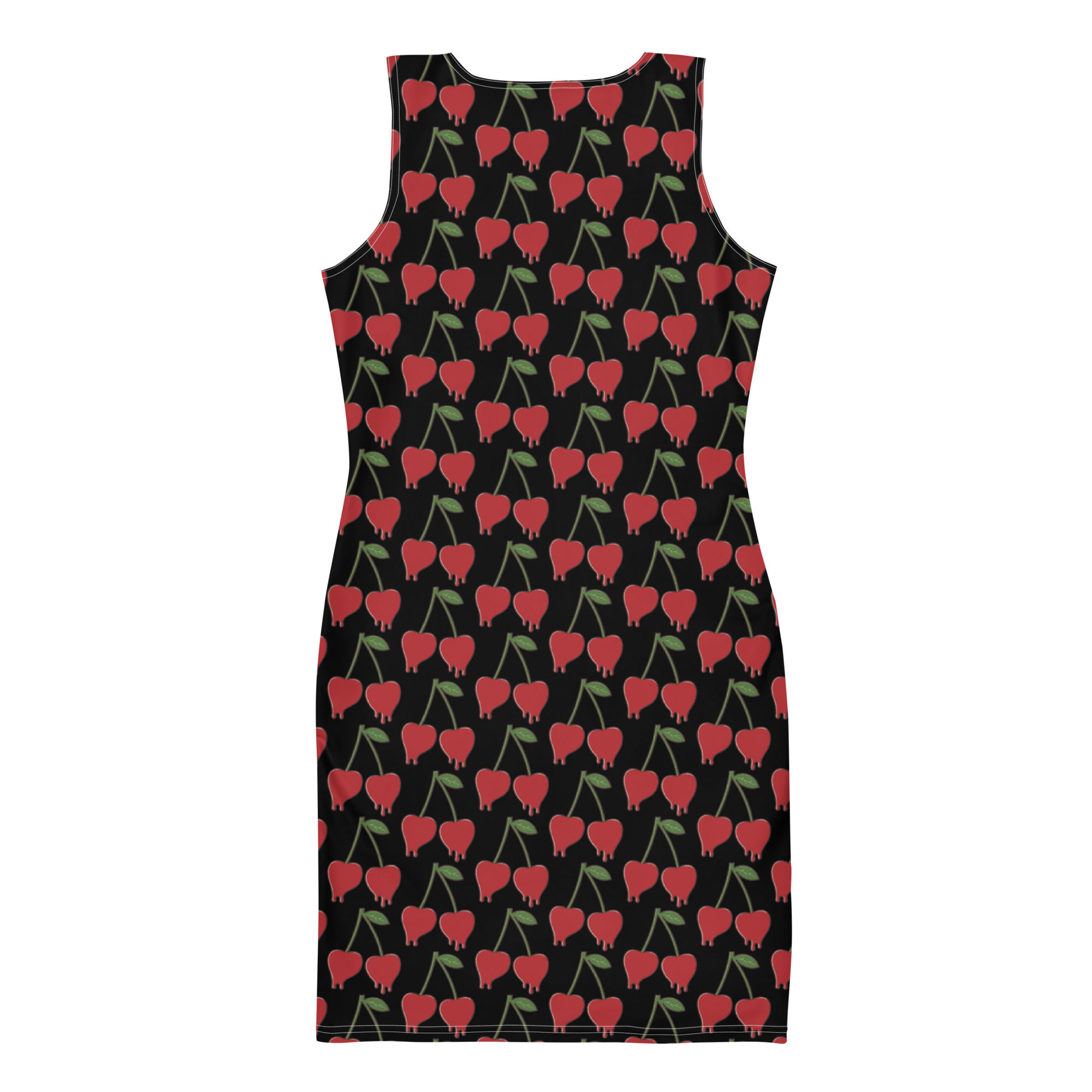 Back view of a cherry-print dress