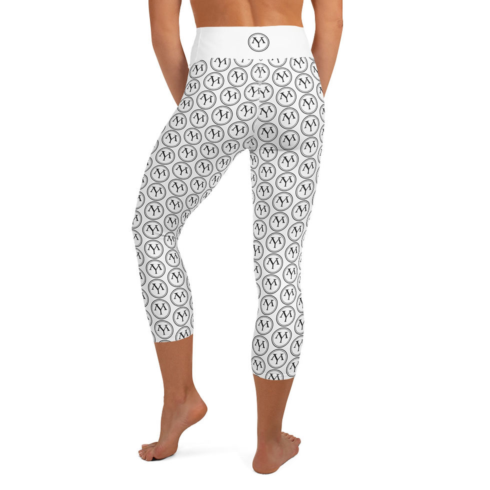 Woman in white patterned yoga capris