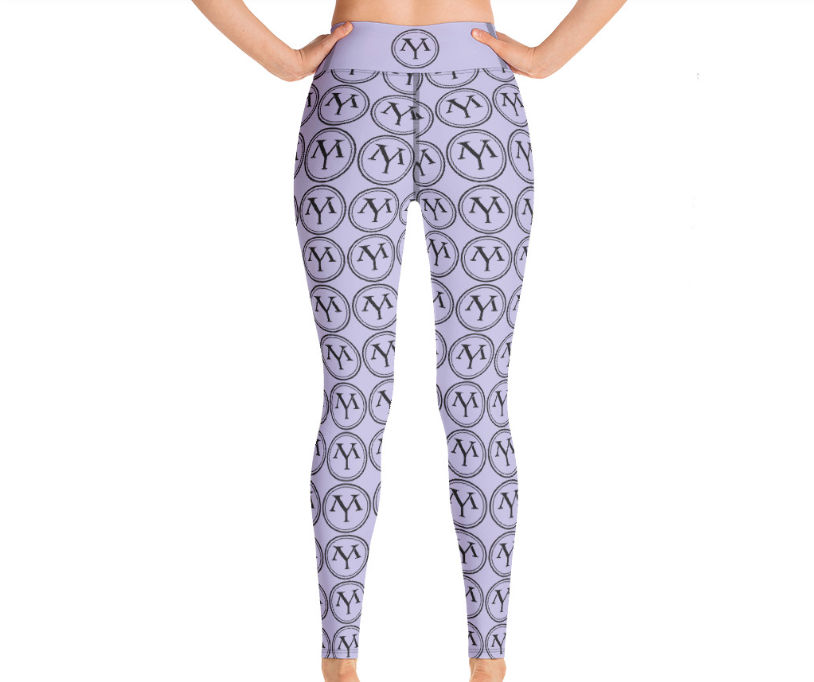 Lavender yoga leggings with logo pattern