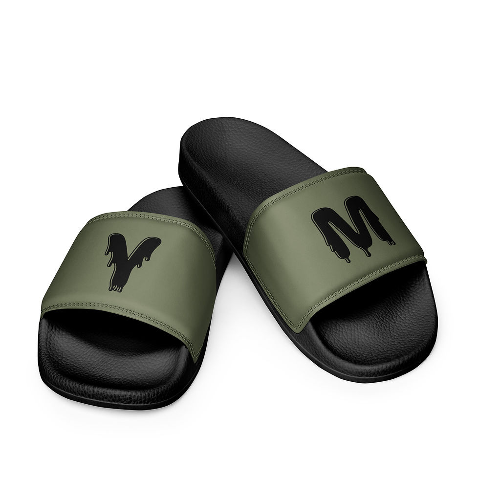 Thumbnail: YM Drip Letter slides: olive green, black