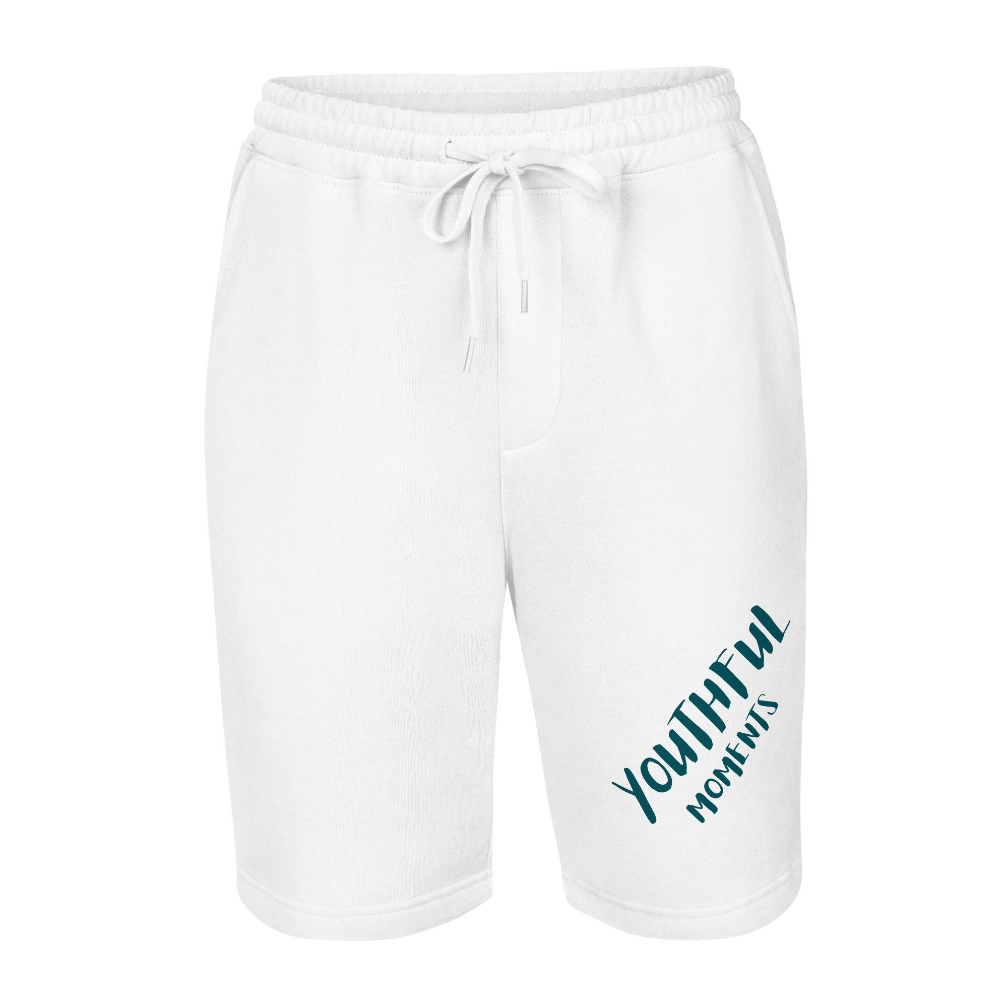 White shorts with teal 'Yaamini' logo