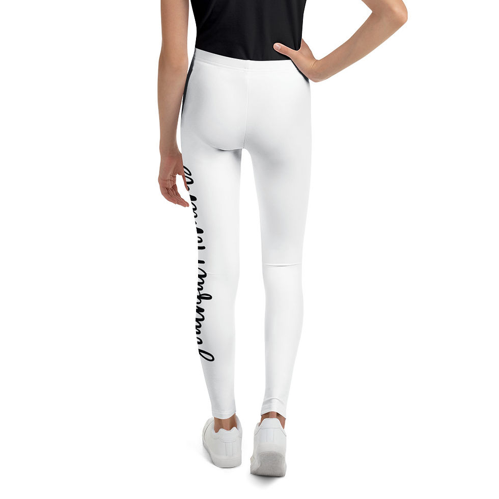 White youth leggings with 'It is well' text