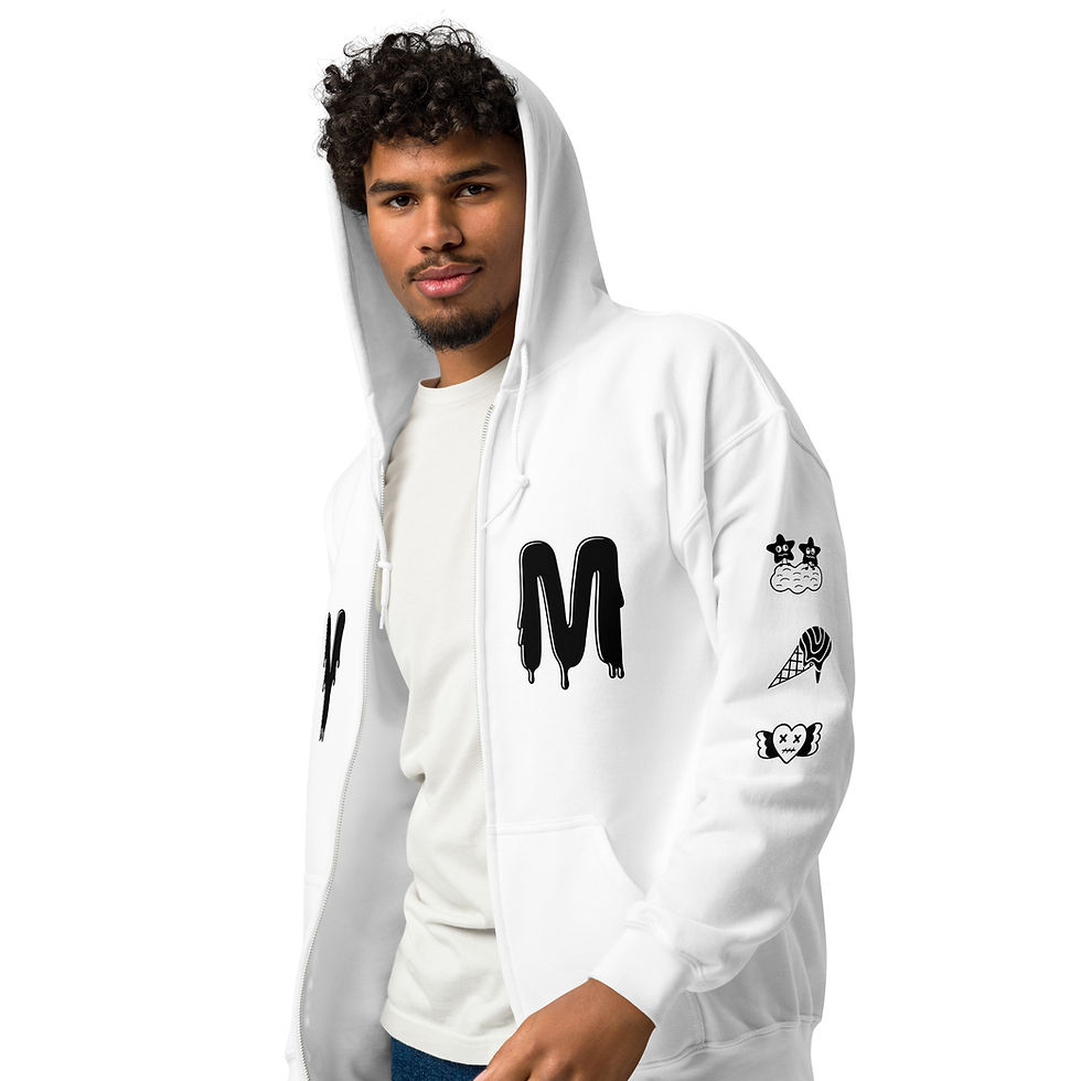 Man modeling YM Drip Letter Cartoon Hooded Jacket