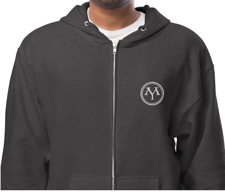 Thumbnail: Dark gray zip-up hoodie with embroidered MY logo