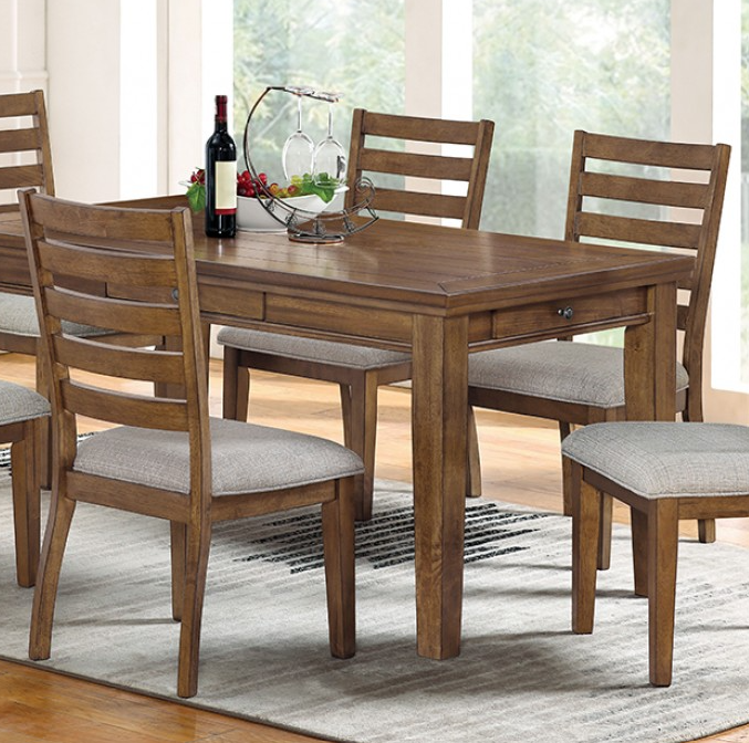 Thumbnail: 6 Piece Transitional Dining Set with Bench – Walnut Finish & Light Gray Upholste