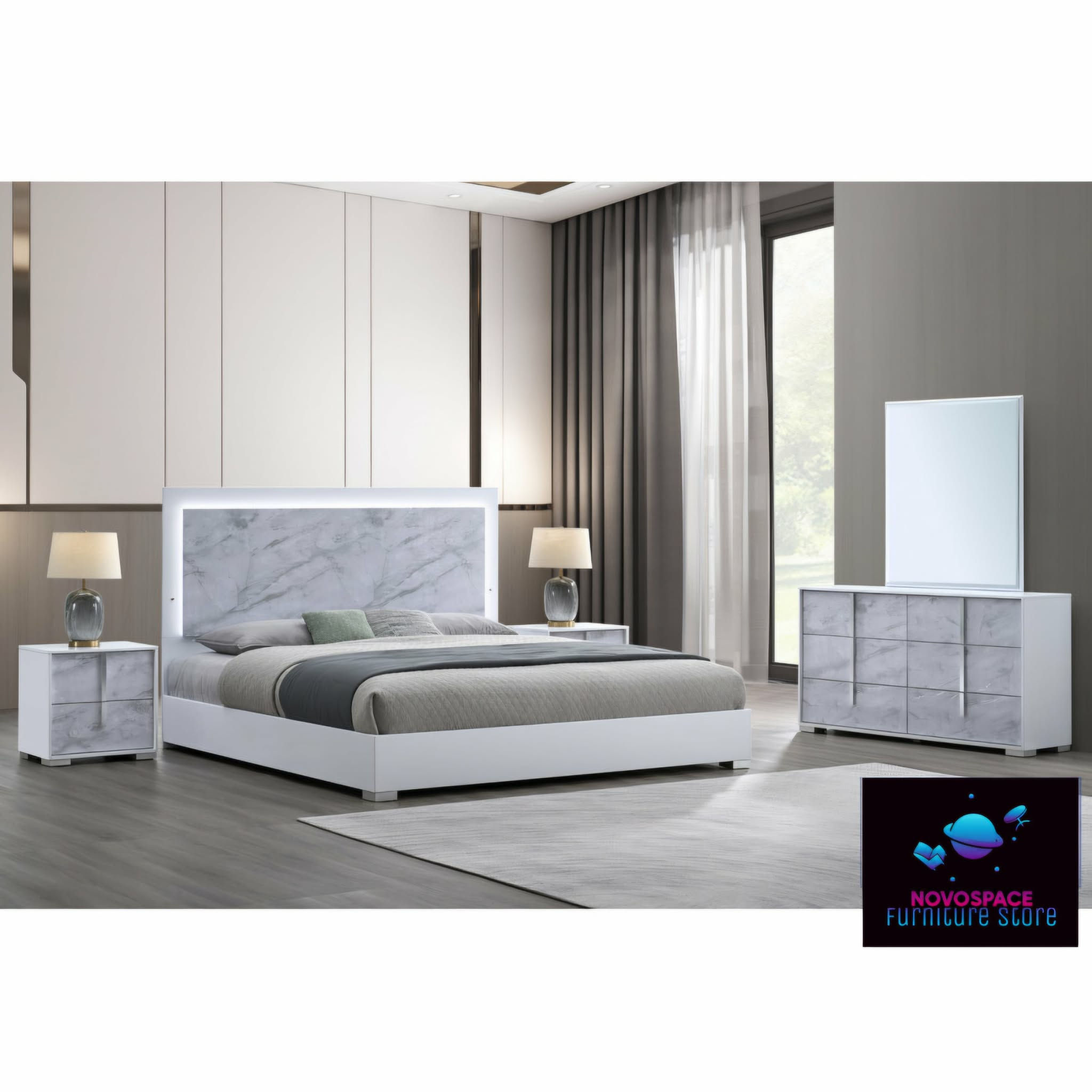 5pc LED Marble Bedroom Set