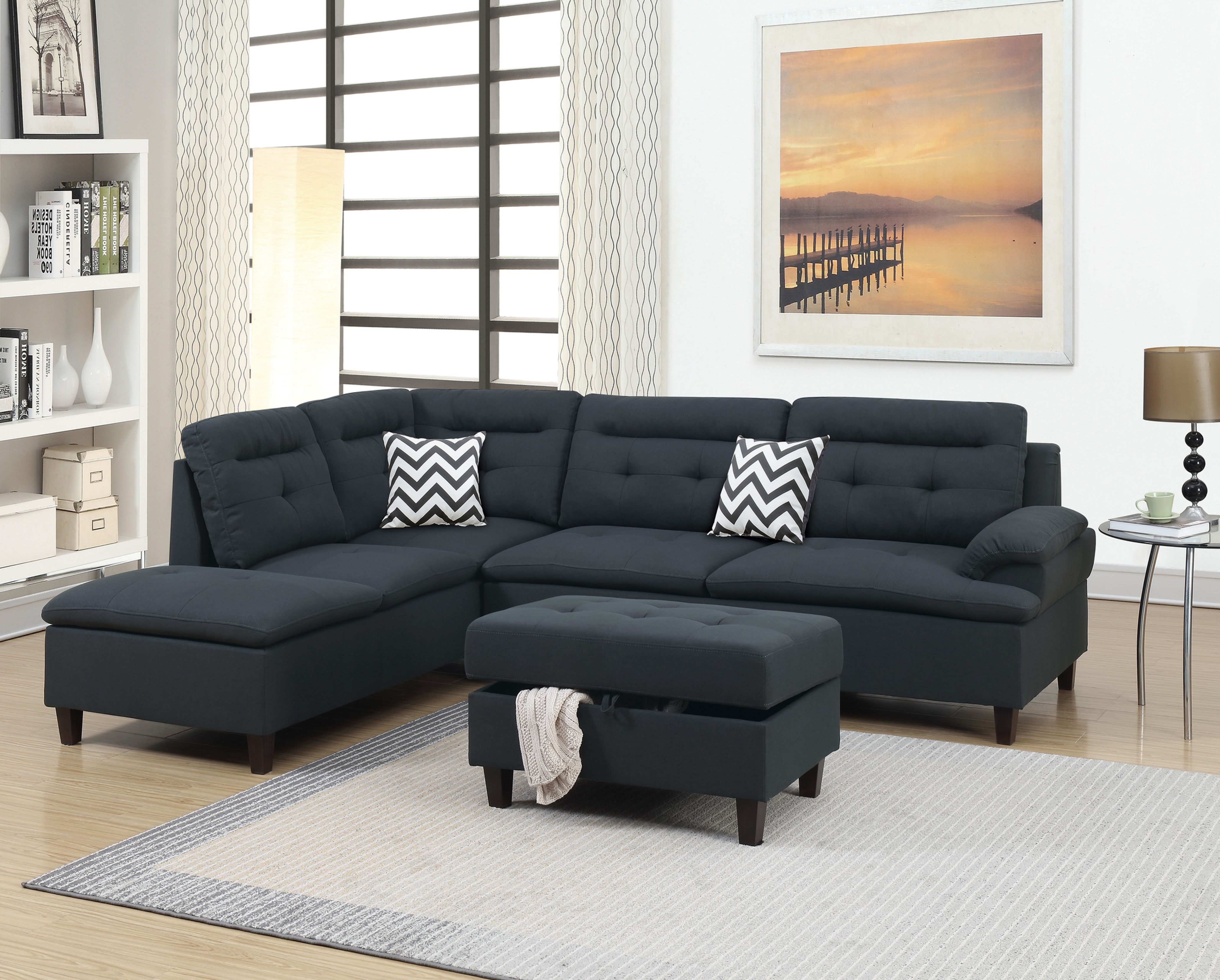 3Pcs Sectional Set With Ottoman