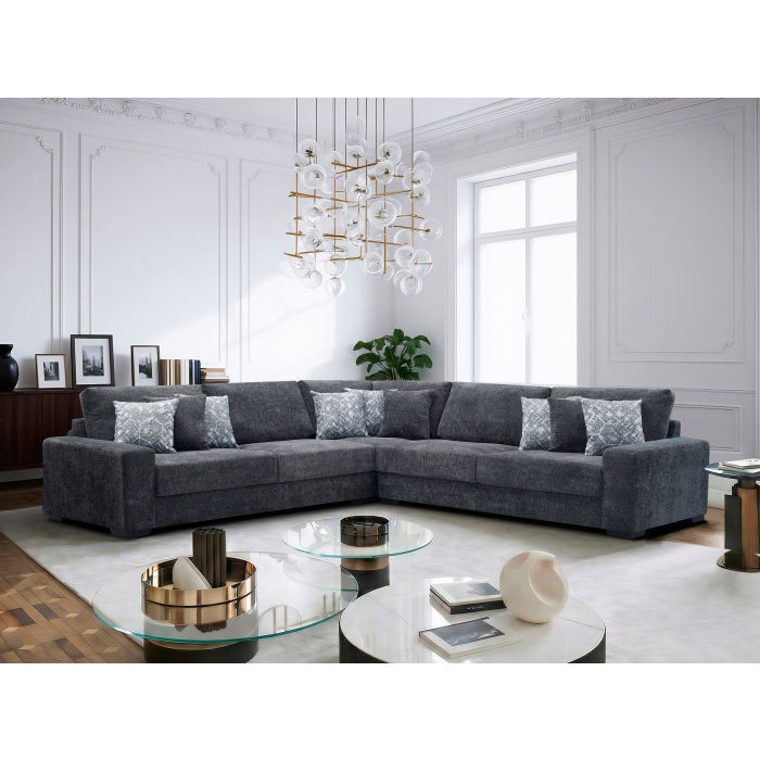 Thumbnail: Chenile L-Shape Sectional + 9 Decorative Pillows