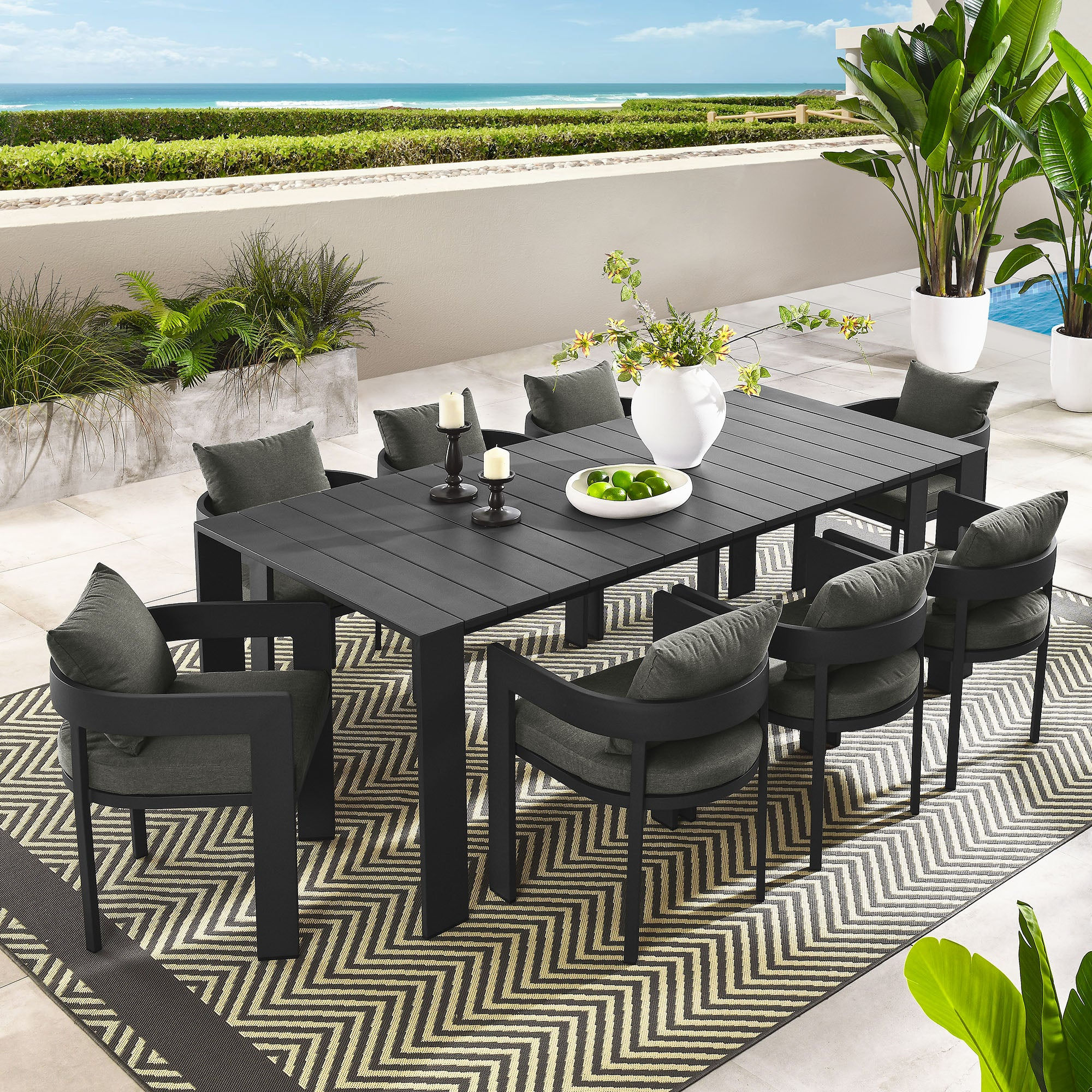 9Pcs Outdoor Patio Aluminum Dining Set