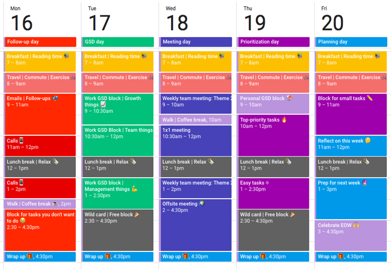 This is a picture of a color-coded Google calendar.