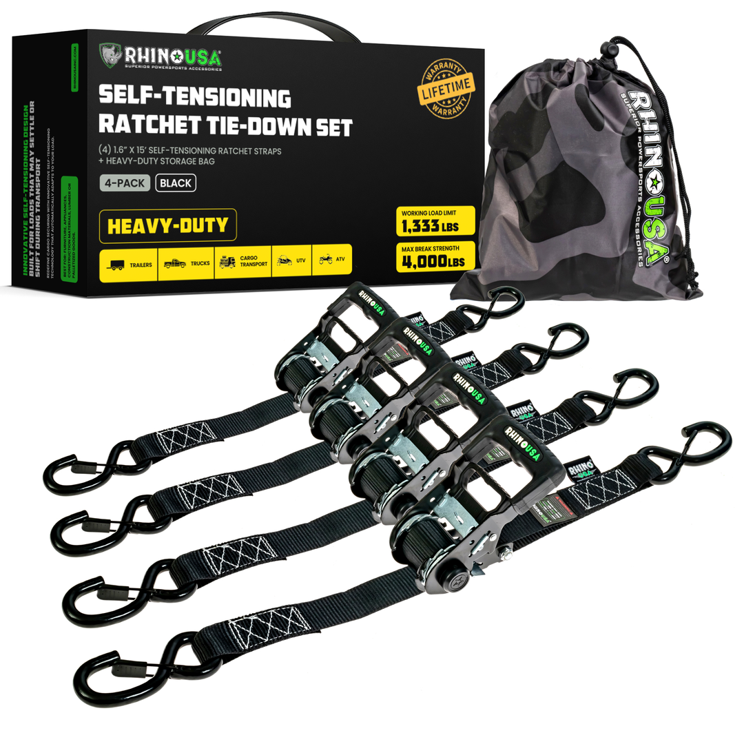 1.6"x15' Self-Tensioning Ratchet Straps (4-Pack)