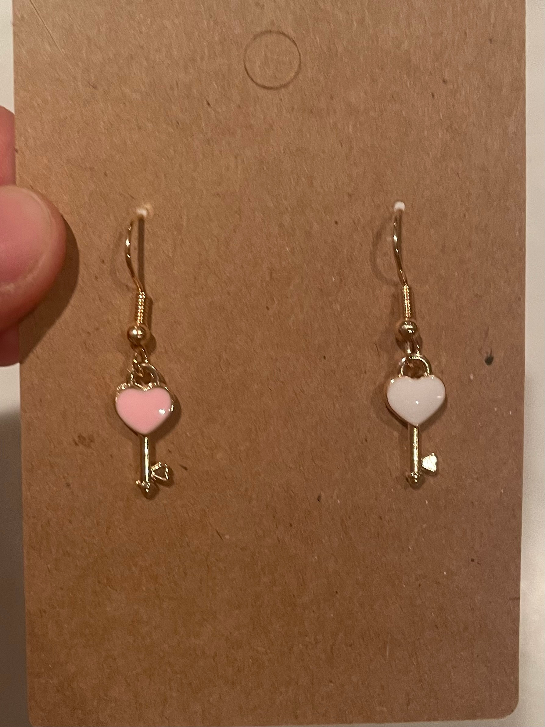 Pink and White Key Earrings