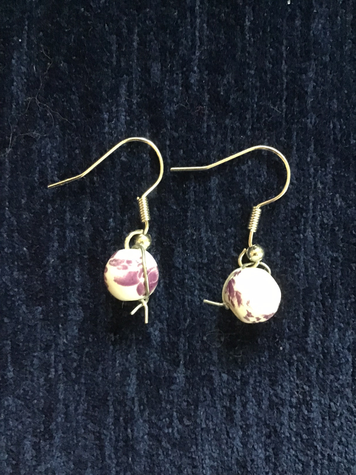 Small purple and white marbled bead earring