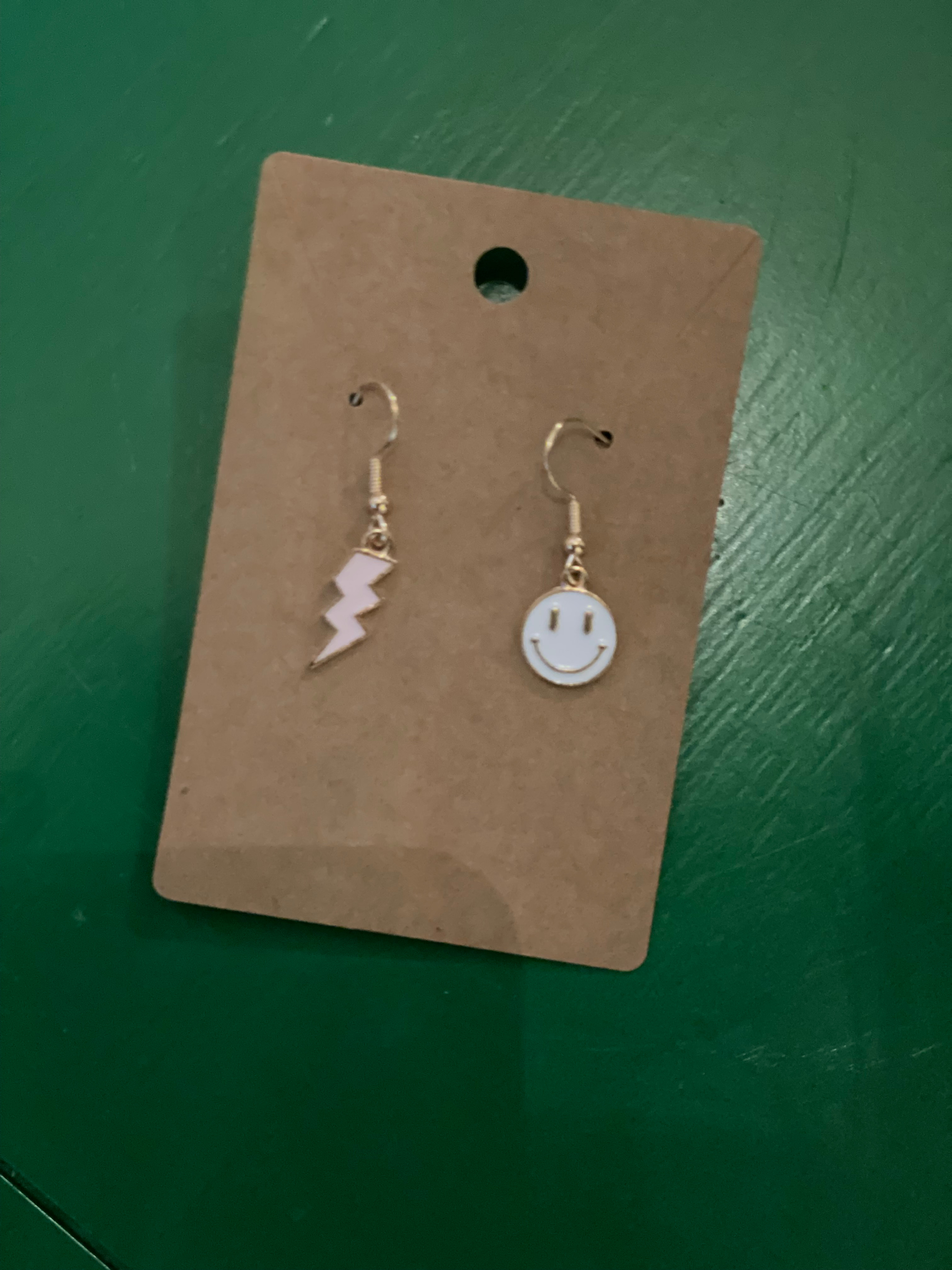 Preppy Lightning Bolt and Smiley Face Earrings