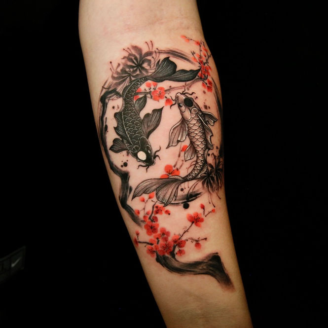 Koi fish Asian style tattoo by Wild Crane Tattoos, GTA