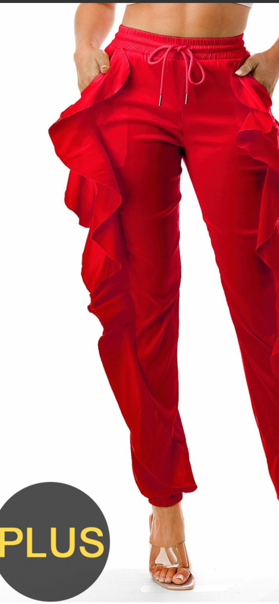 Red ruffle joggers plus 