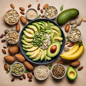 almonds,bananas, avocados, pumpkin seeds, sesame seeds and lima beans