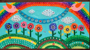 Rainbow and Flowers Bottlecap Mural