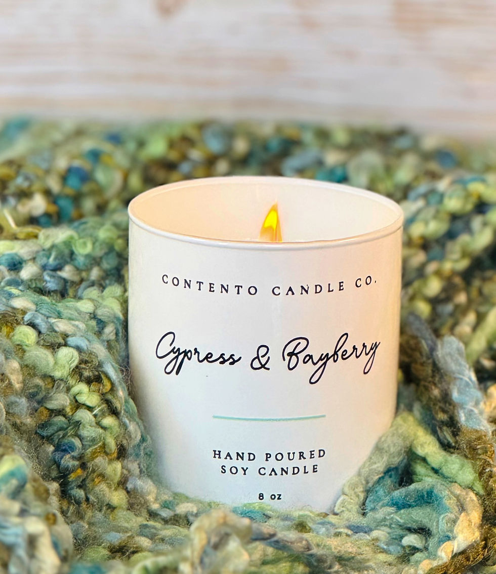 Thumbnail: Lit Cypress & Bayberry candle, CONTENTO CANDLE CO., hand-poured soy candle