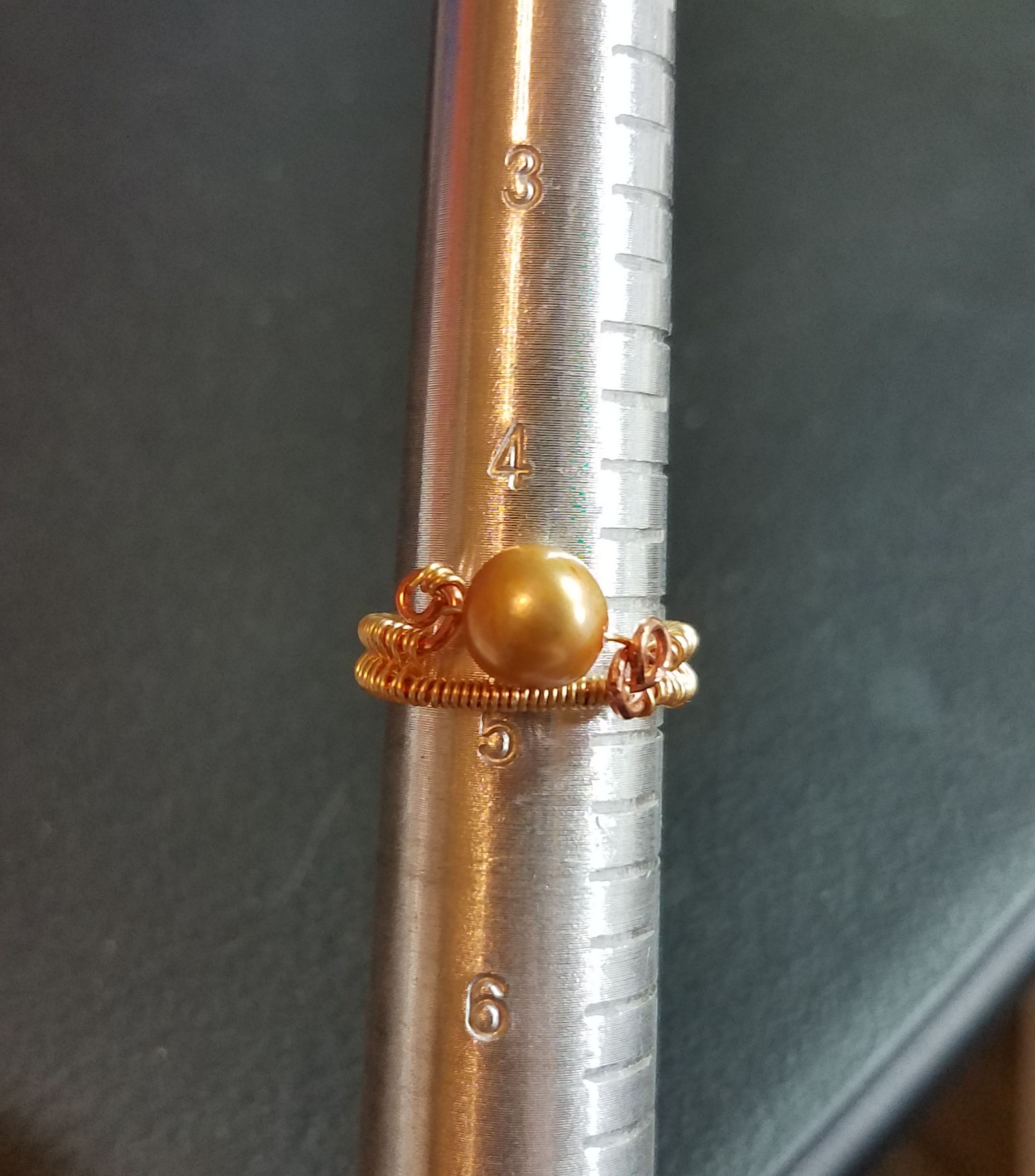 golden fresh water pearl ring, copper