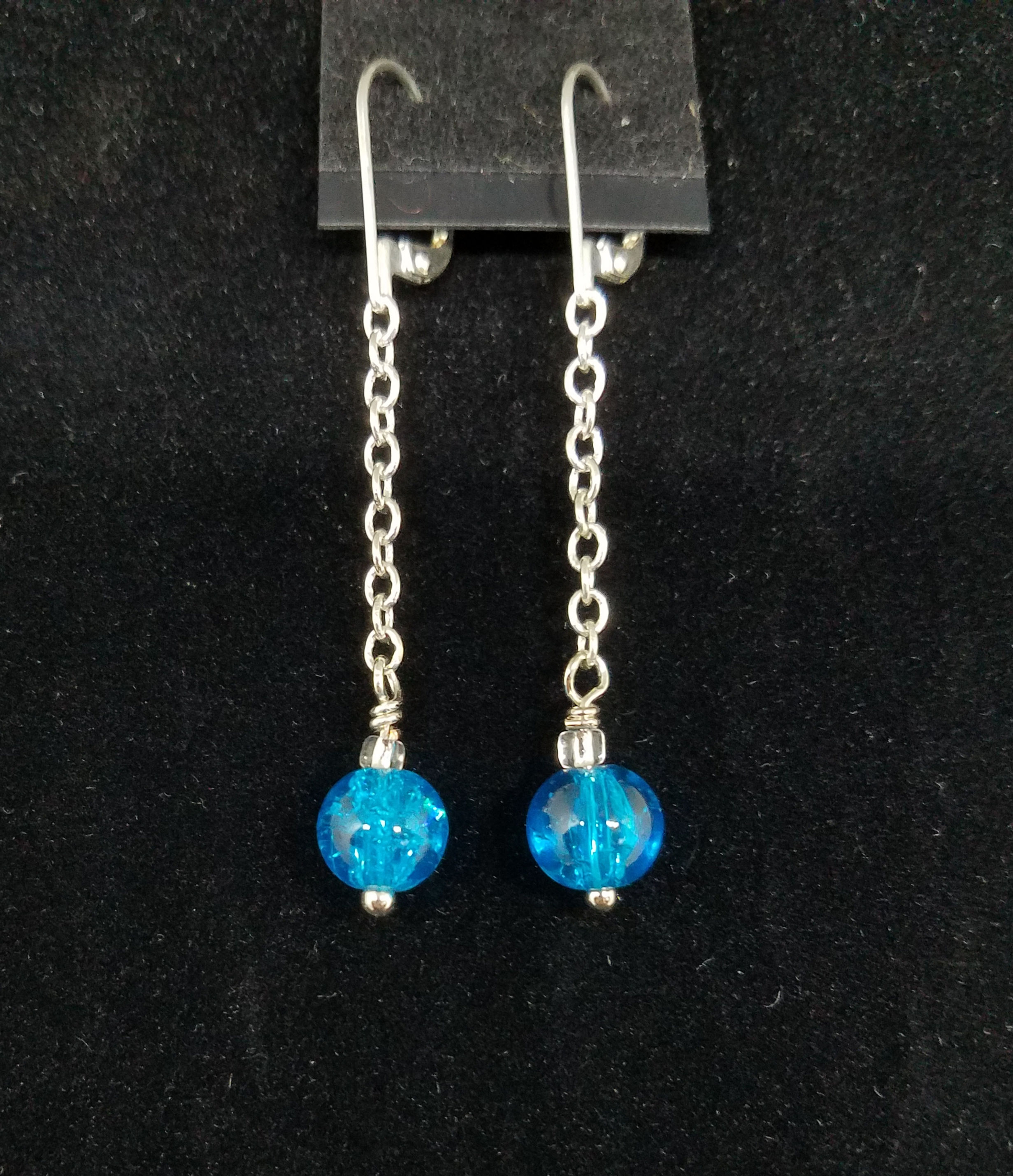 Blue glass beads on sterling chain