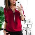 Thumbnail: Short Sleeve Blouse with Zipper