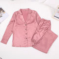 Thumbnail: Pajamas Turndown Collar Pocket Long Sleeve Casual Pants 2 Piece Set Sleepwear