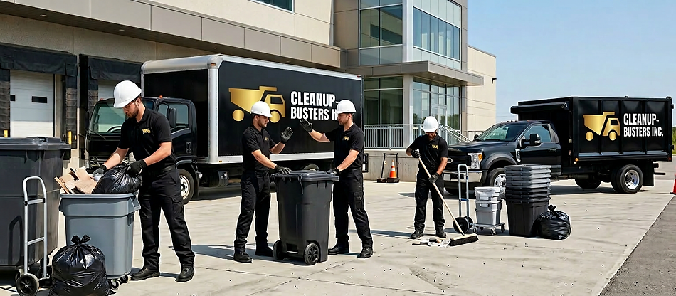 Cleanup-Busters professional crew performing commercial waste management services at a job site in Southern Ontario