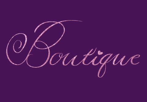 text reads "boutique" in cursive writing. It is animated to sparkle pink.