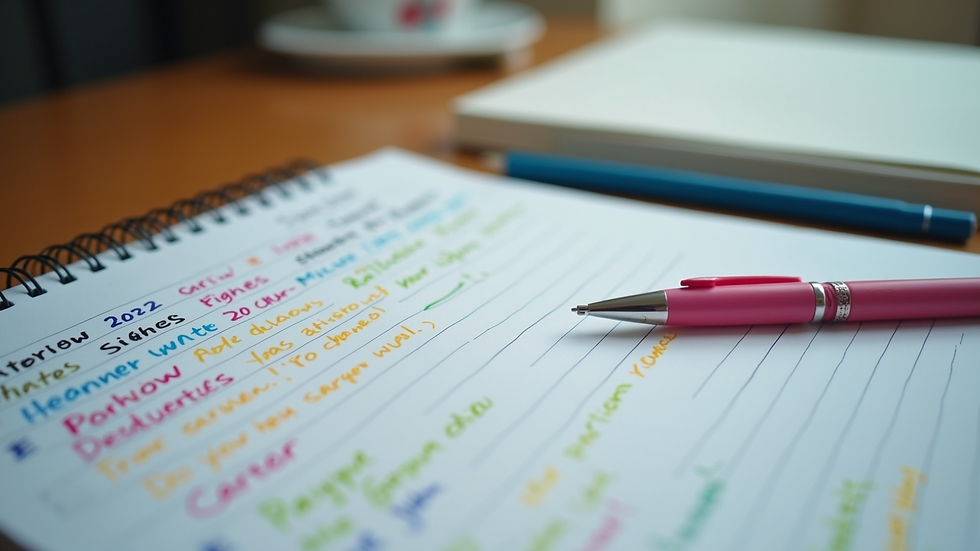 High angle view of a study planner with colorful notes