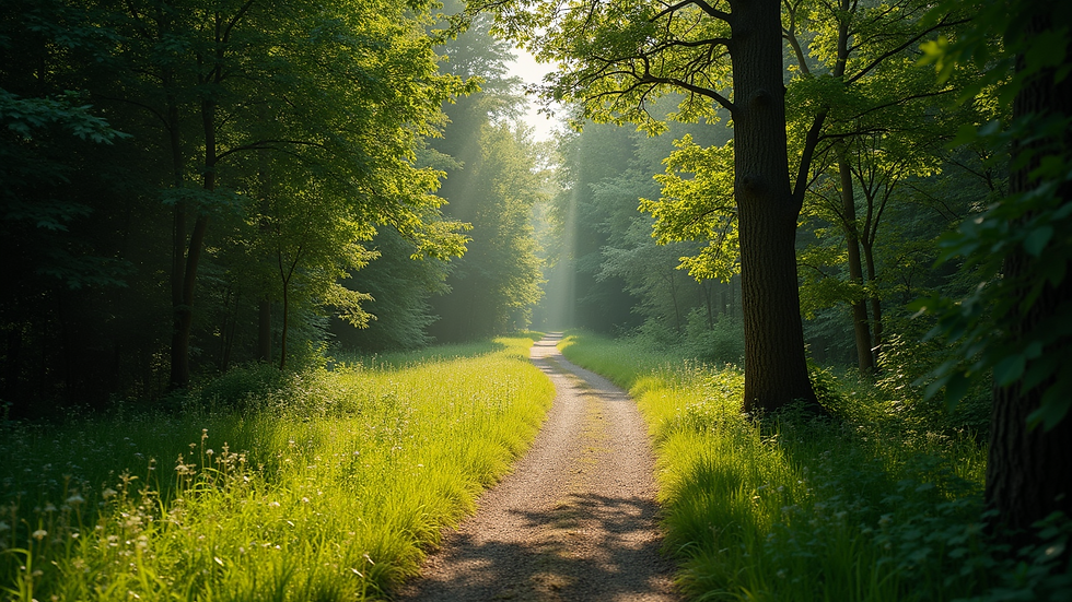 High angle view of a peaceful nature trail surrounded by trees