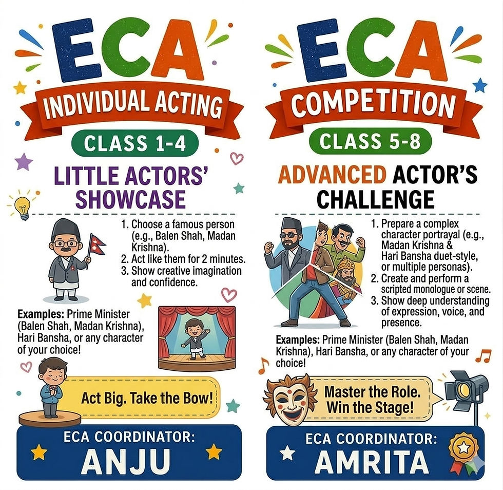 ECA ACTIVITY: Class 1 -Class 8: Acting competition