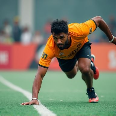 Professional kabaddi player in action pose