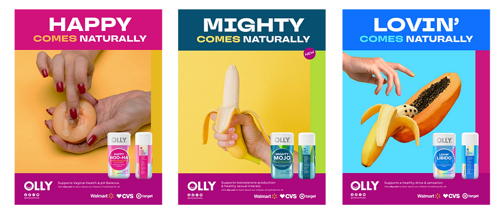 Olly print ad trio, wellness supplement series advertising