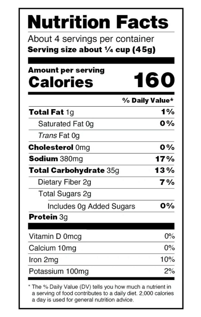Thumbnail: Nutrition facts label showing calories, fat, and carbohydrate information for the food.