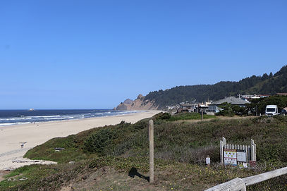 View of the beach, ocean, and mountains to the North