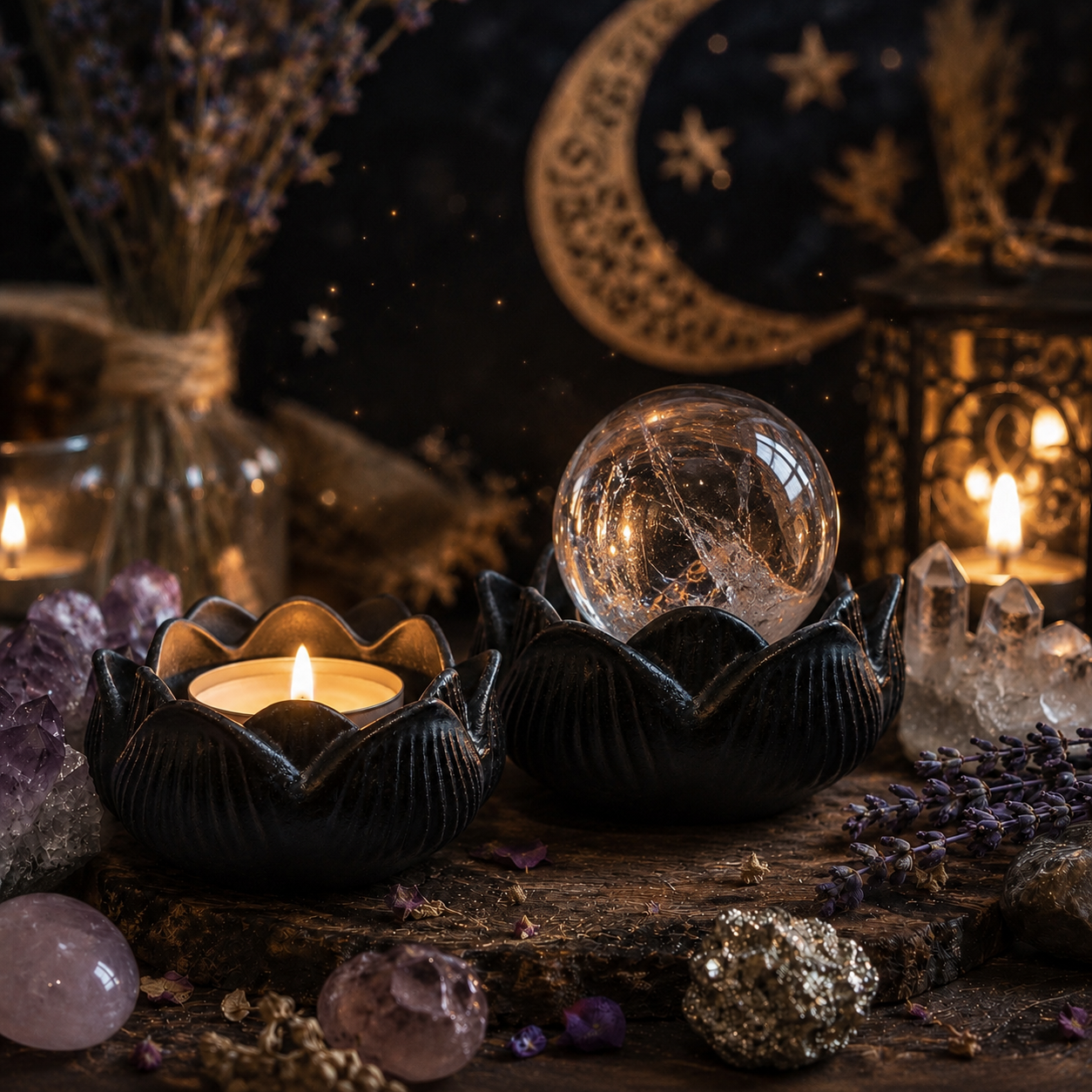 Shungite Lotus Sphere/Candle holder for Neutralization of Spooky Energy