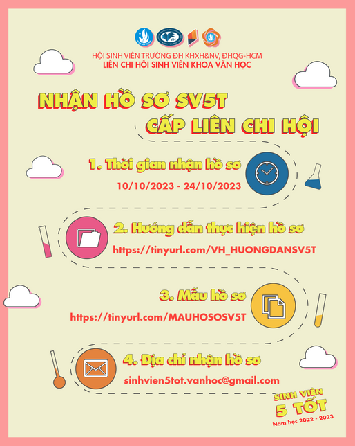 LIÊN CHI HỘI SINH VIÊN KHOA VĂN HỌC CHÍNH THỨC THU HỒ SƠ SINH VIÊN 5 TỐT NĂM HỌC 2022- 2023

