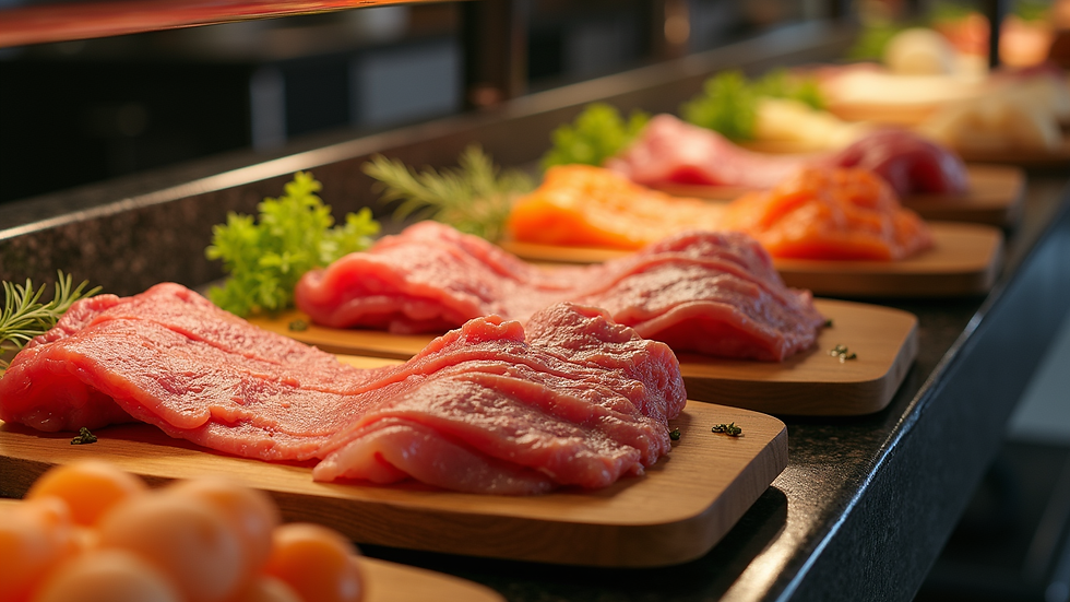 High angle view de buffet com diferentes tipos de massas e acompanhamentos
