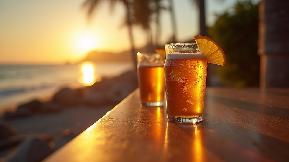 Vista aérea de mesa com bebidas variadas para churrasco