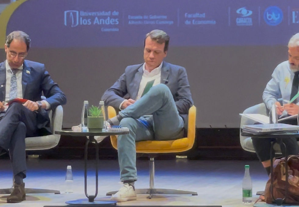 Leonardo Huerta, candidato a la vicepresidencia, durante su intervención en el debate vicepresidencial en la Universidad de los Andes.