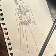 hand drawn wedding dress sketch with embellishments