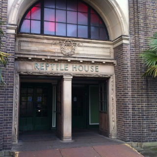 The entrance of the reptile house in the London zoo.