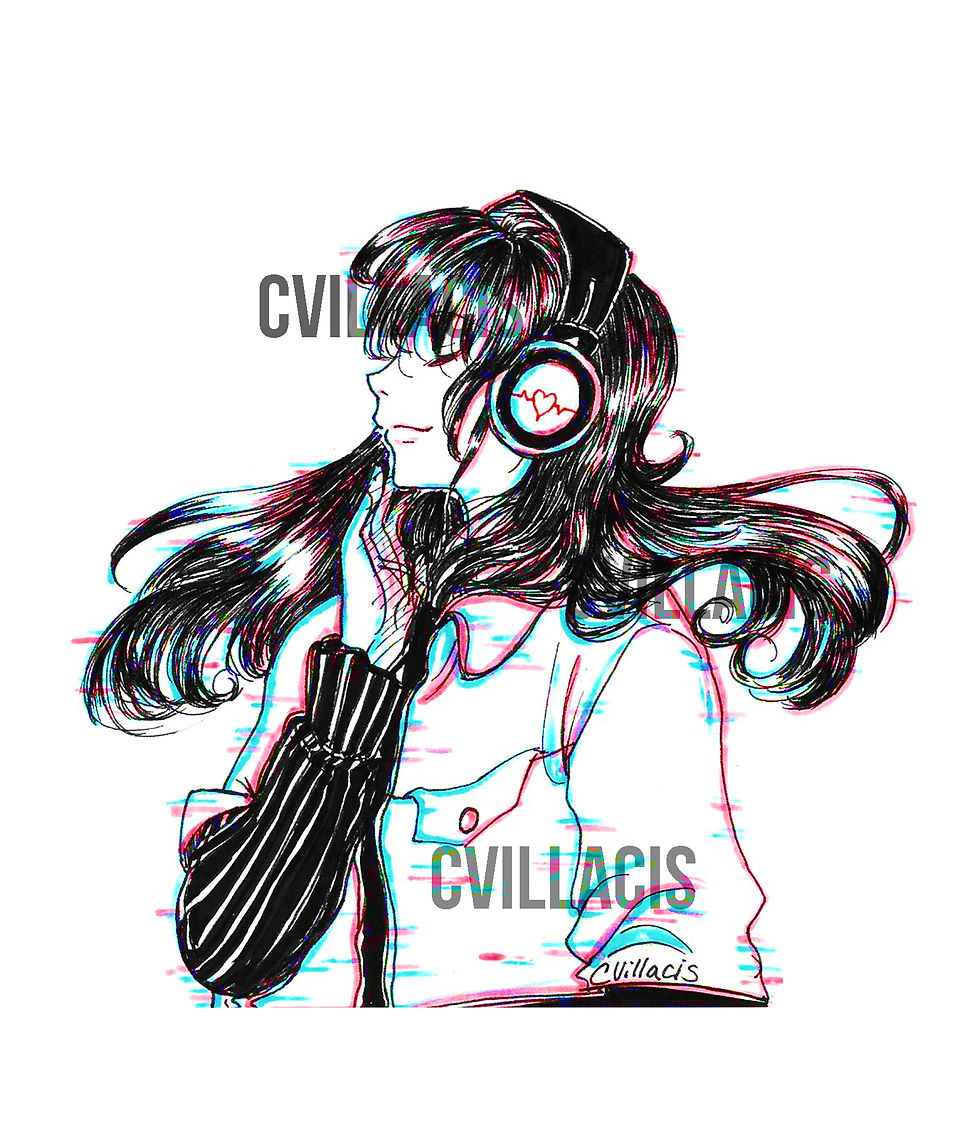 Thumbnail: an illustration showing just the female with headphones and her eyes closed 