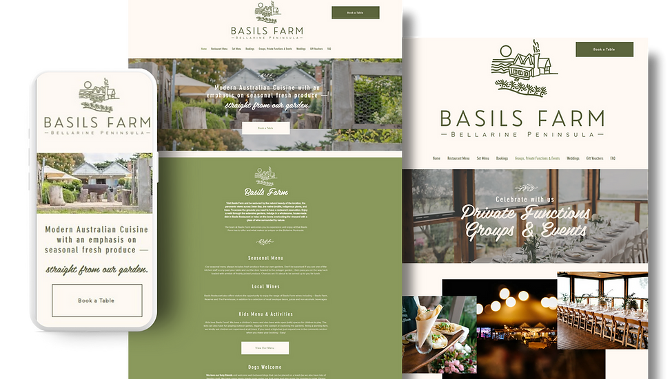 Basils Farm website website by Kylie Wiffen web designer, shown on desktop and mobile