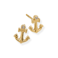 Recycled solid gold anchor earring with lab-grown diamonds
