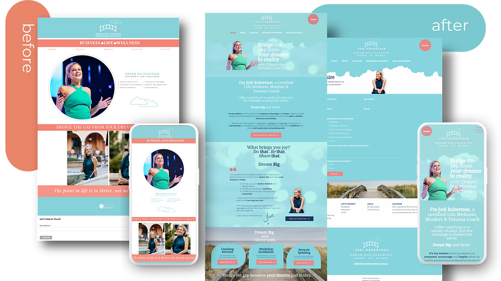 Before and after website redesign comparison by Kylie Wiffen web designer