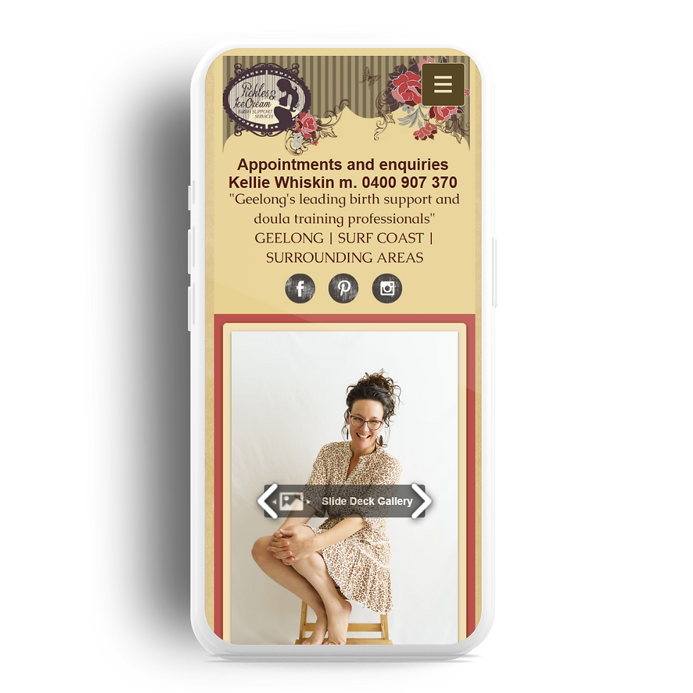 Mobile website for birth support and doula training by Kylie Wiffen web designer